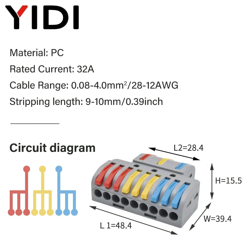 5pcs/lot Splitter Cable Push-in Lever Connection Terminal Block 1 In Multiple Out Combined Compact Quick Splice Wire Connector