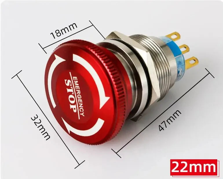 16/19/22mm Metal Emergency Stop Button Switch Stainless Steel Anti-slip Waterproof Rotation Socket 12/220V Stop Momentary