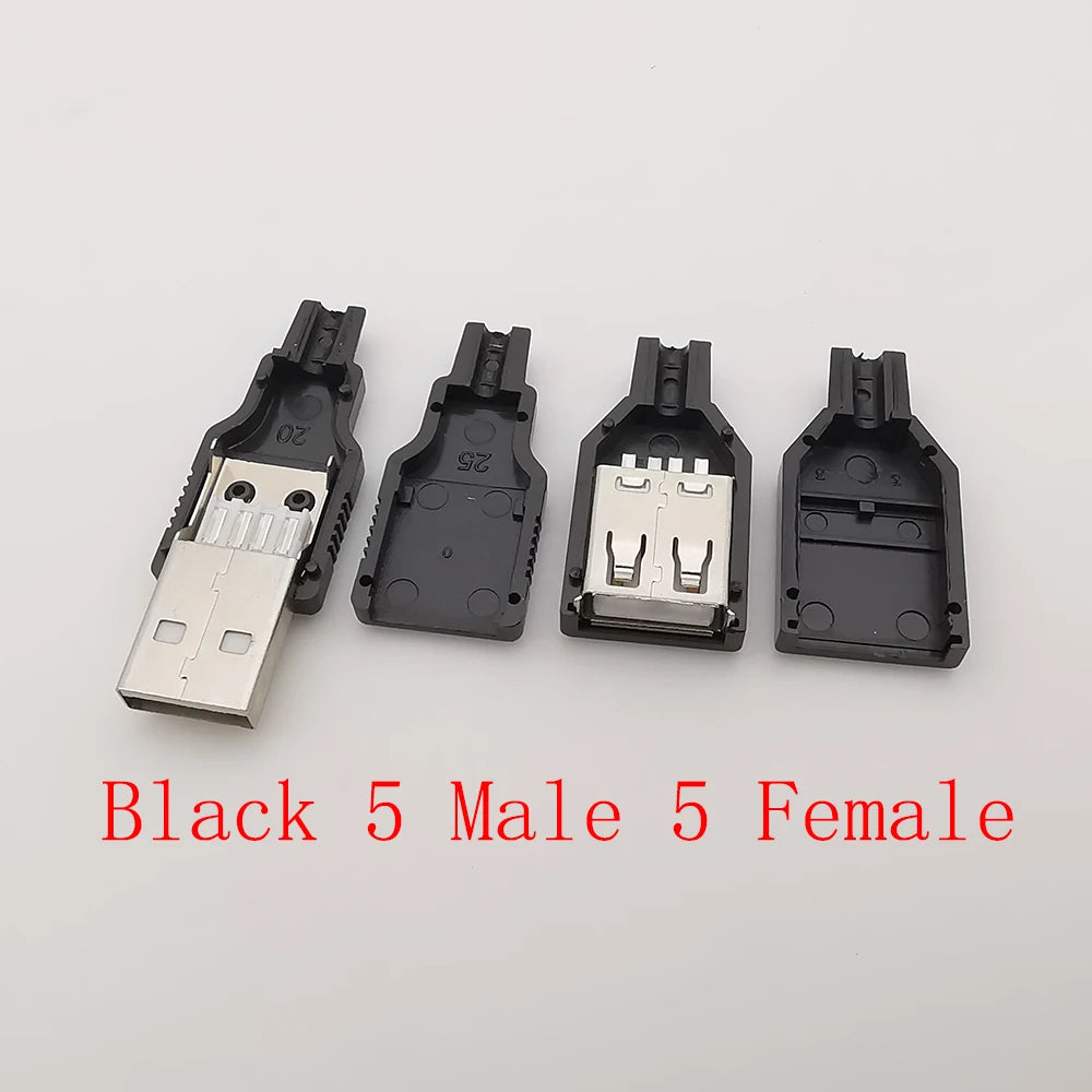 10Pcs USB 2.0 Type A 4 Pin Male Female Assembly Adapter Connector Soldering Type 5V USB-A Plug Socket Charging Data DIY Repair