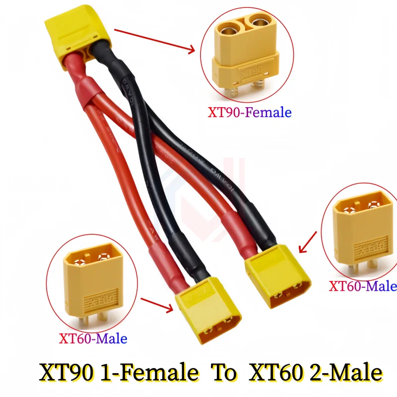 XT90 To XT60 Parallel Battery Cable 2-Way 12AWG Silicone Wire Male/Female Dual Extension Y Splitter for Battery Charger Motor