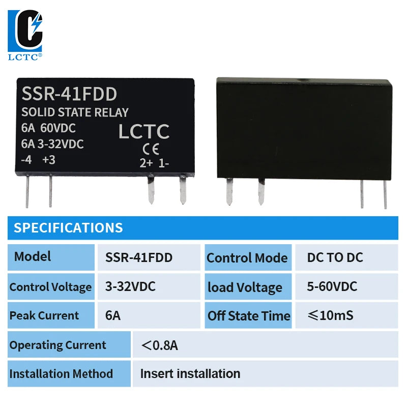 LCTC Solid State Relay Slim Relay SSR Non-contact DC To AC DC To DC SSR-41FDA SSR-41FDD DIN Rail Relay 6A