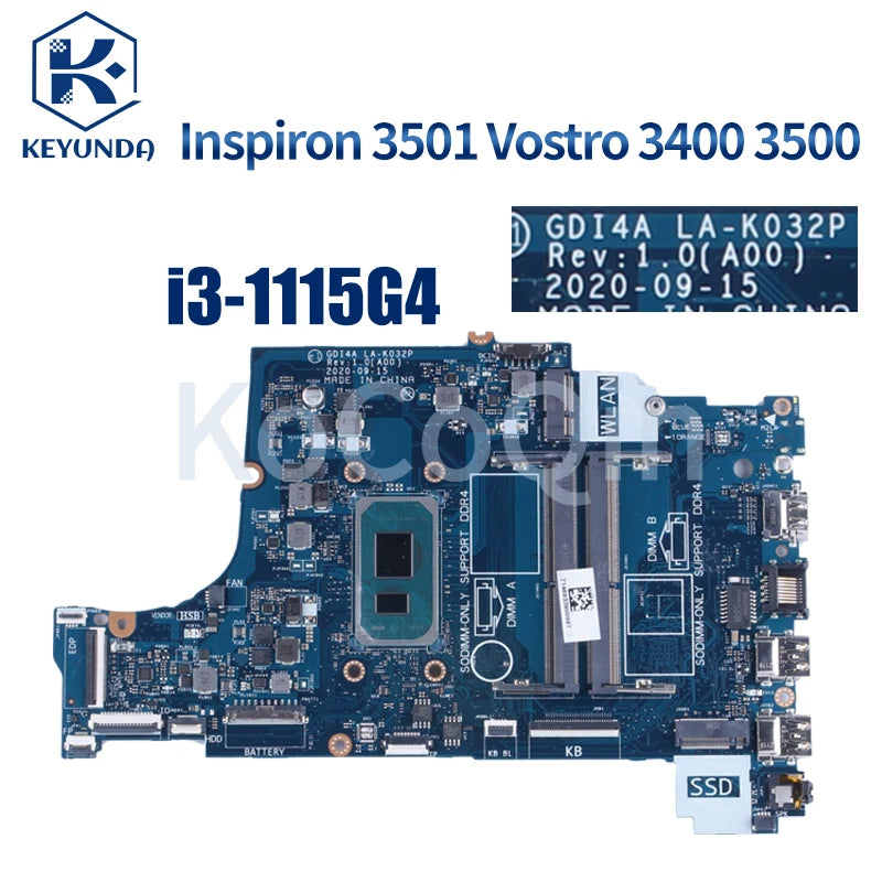 NEW For DELL Vostro 3400 3500 Inspiron 3501 Notebook Mainboard LA-K032P 07HC6F 06PGNJ I3 I5 I7-11TH CPU Laptop Motherboard Test