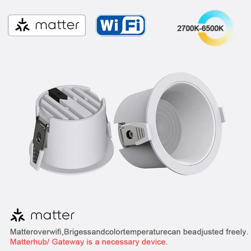 LED High-Efficiency Recessed, Ceiling Light Anti Glare Downlight,Tuya Bluetooth/ Zigbee matter Smart Lamp Lighting AC85V-260V