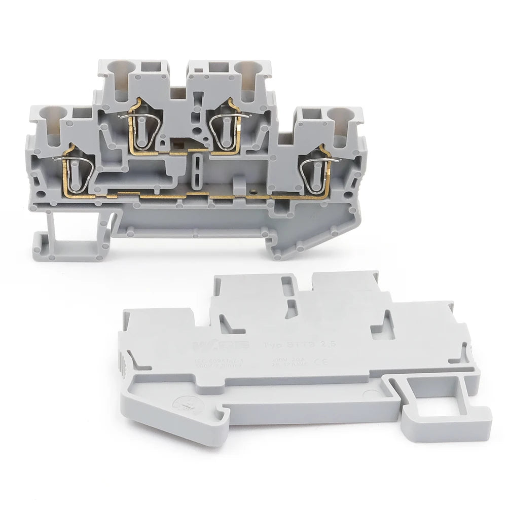 STTB 2.5 DIN Rail Terminal Block 50Pcs, Double Layer 2.5mm² Spring Clamp Compact Electrical Connectors for Industrial