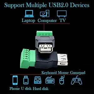 USB 2.0 Type A Male/Female to 5 Pin Screw Connector USB Jack with Shield Screw Terminal Plug Socket for Computer TV Keyboard