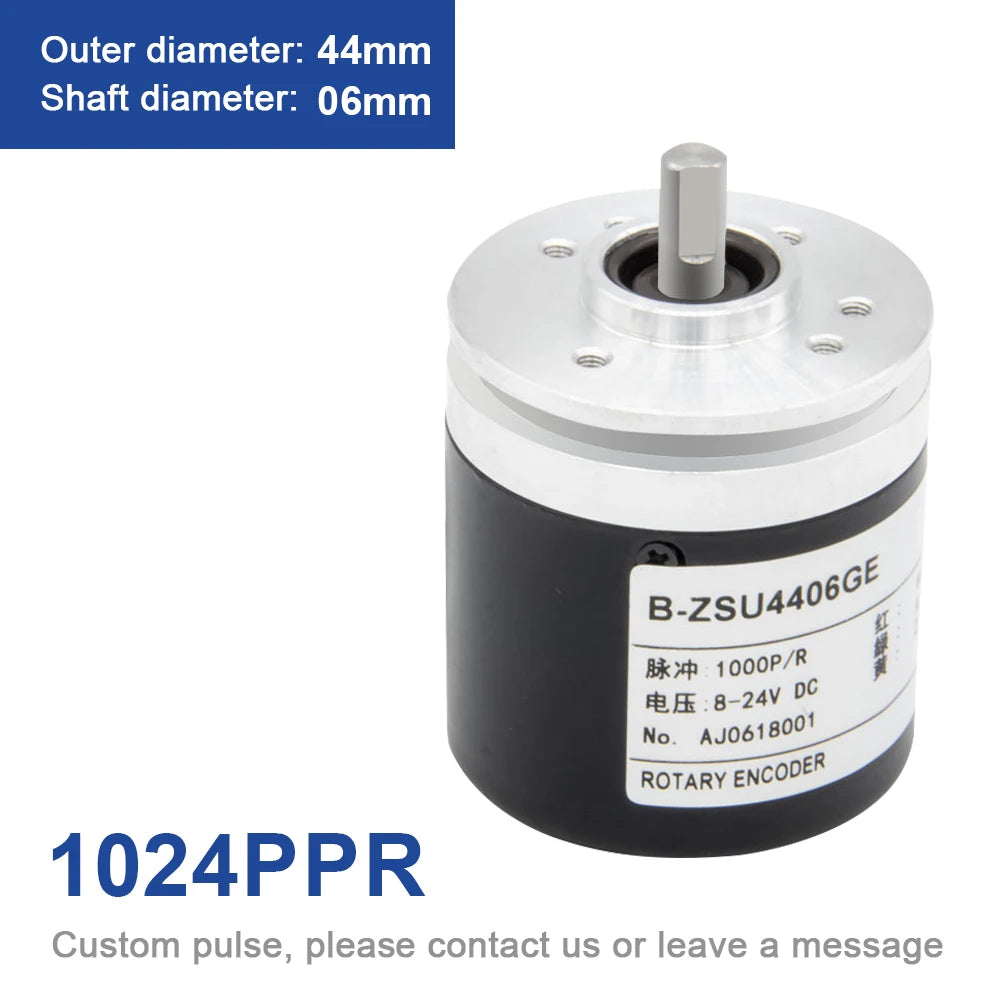AUCHTEL 44mm IP67 Incremental Encoder 6mm Shaft Rotary Switch AB 2 Phases 10-1024-2500-3600 360 400 500 PPR 5-24VDC