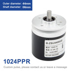 AUCHTEL 44mm IP67 Incremental Encoder 6mm Shaft Rotary Switch AB 2 Phases 10-1024-2500-3600 360 400 500 PPR 5-24VDC