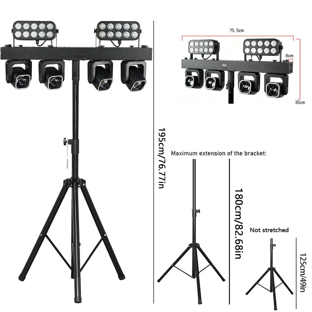 260W 4in1 RGBW LED Beam Wash Light Kit Set Tripod Stand Remote Control DMX512 For Disco DJ Wedding Party Club