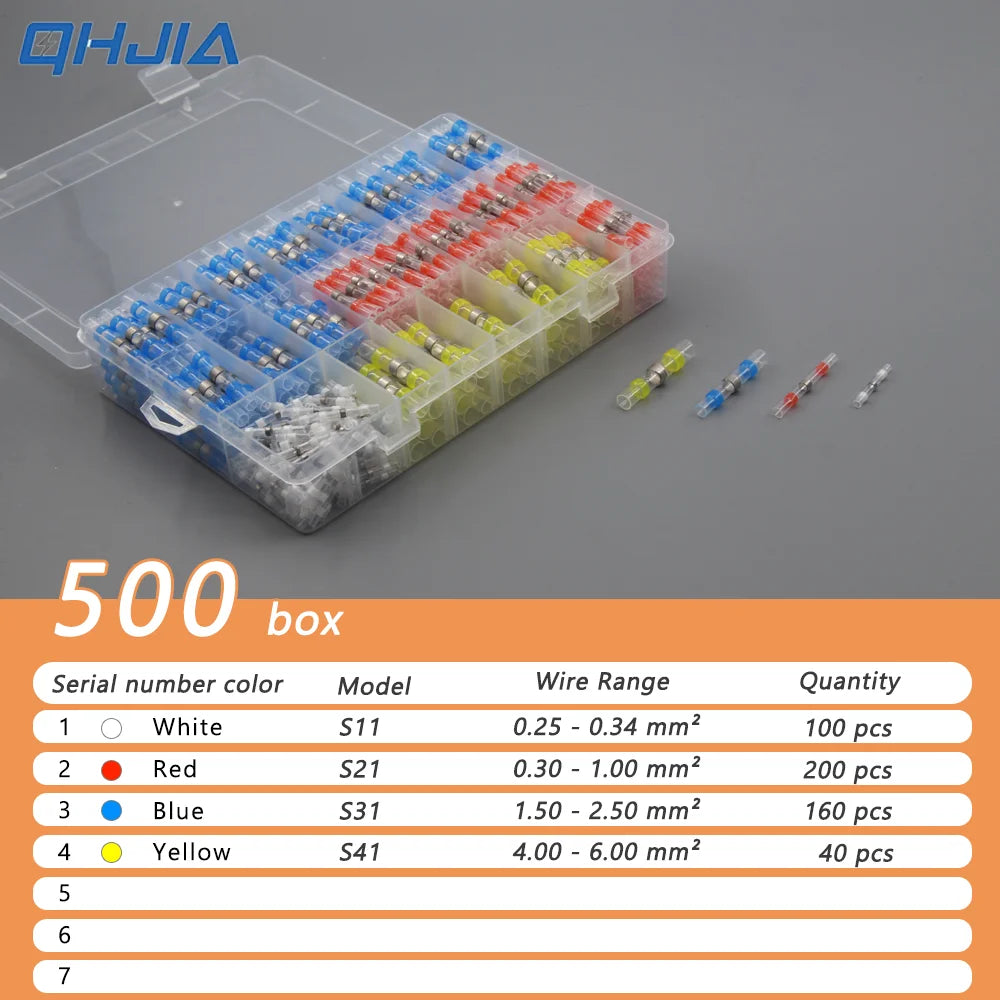 50-500Pcs Waterproof Heat Shrink Tube Solder Insulated Butt Splice Connectors Set for Electrical Wire Terminals - Electric Splic