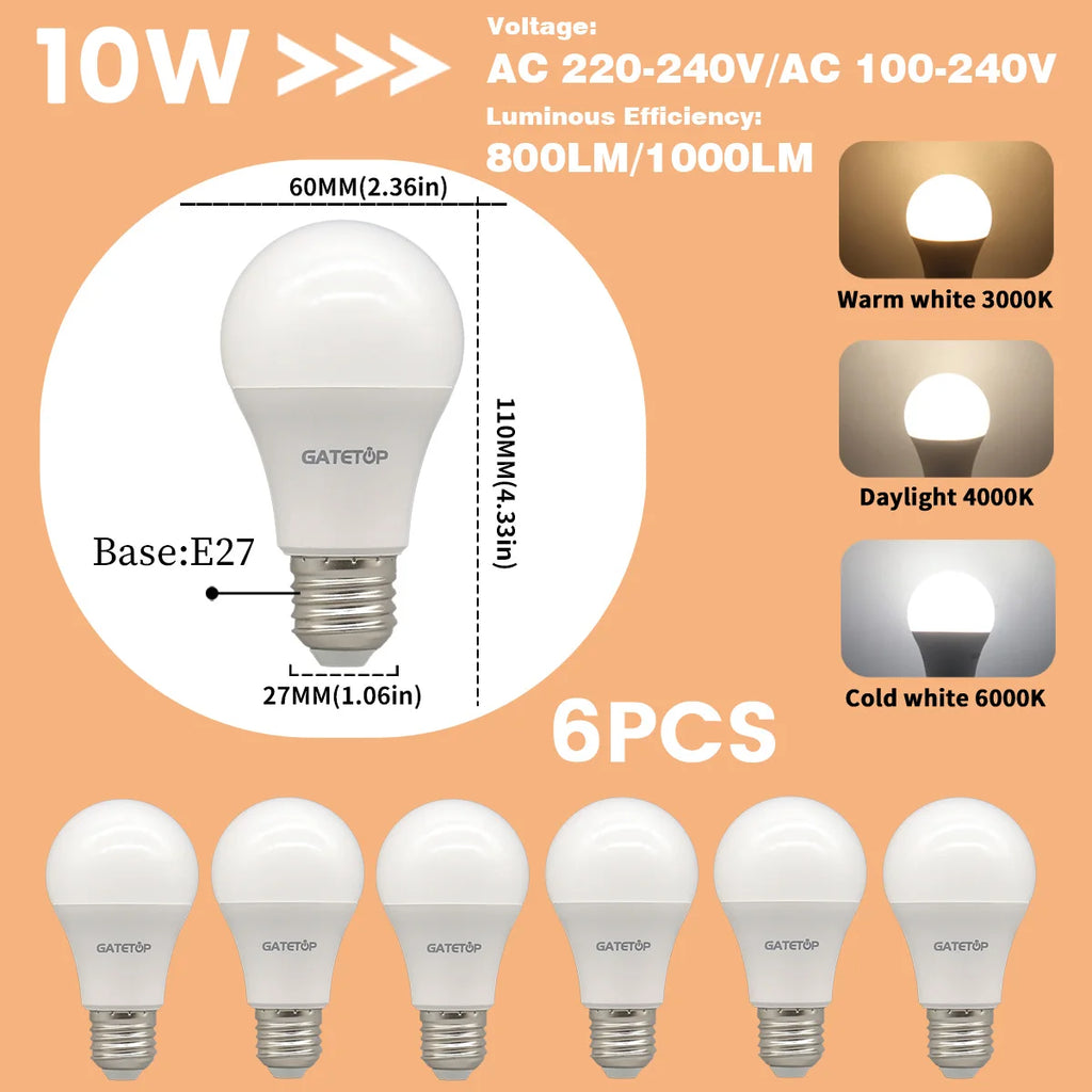 1-10Pack E27 10W LED Bulb Are Equivalent to 100W Incandescent Lamps  110V 220V Ultra-Bright 3000K 6000K For Living Room Use