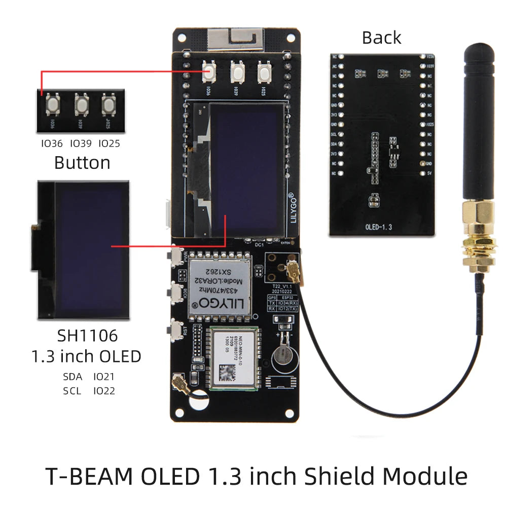 LILYGO® T-Beam ESP32 Development Board SX1262 LoRa Wireless Module GPS NEO-M8N 433/868/915MHz WiFi Bluetooth Integrated Circuits