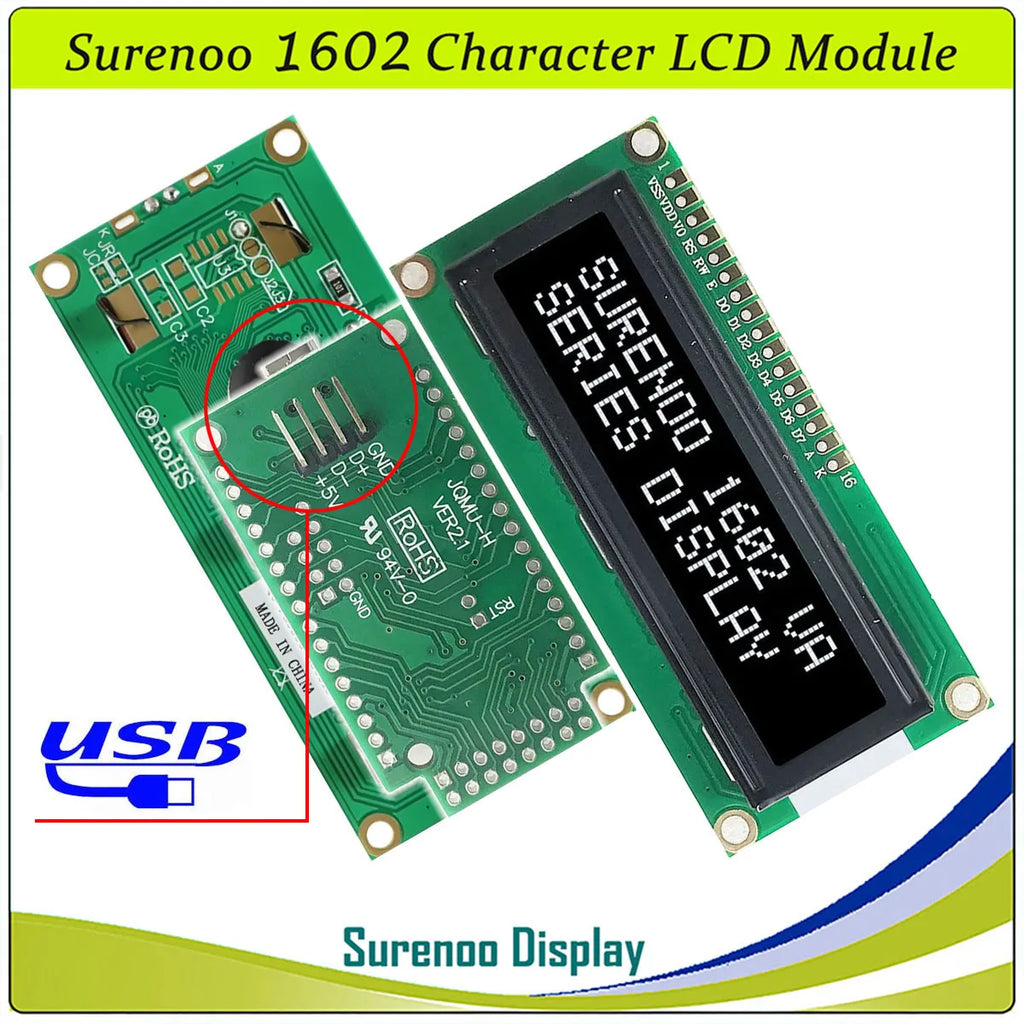 Surenoo LCD2USB USB 162 16X2 1602 Character LCD Module Display Screen Panel sutible LCD Smartie & AIDA64 for DIY PC