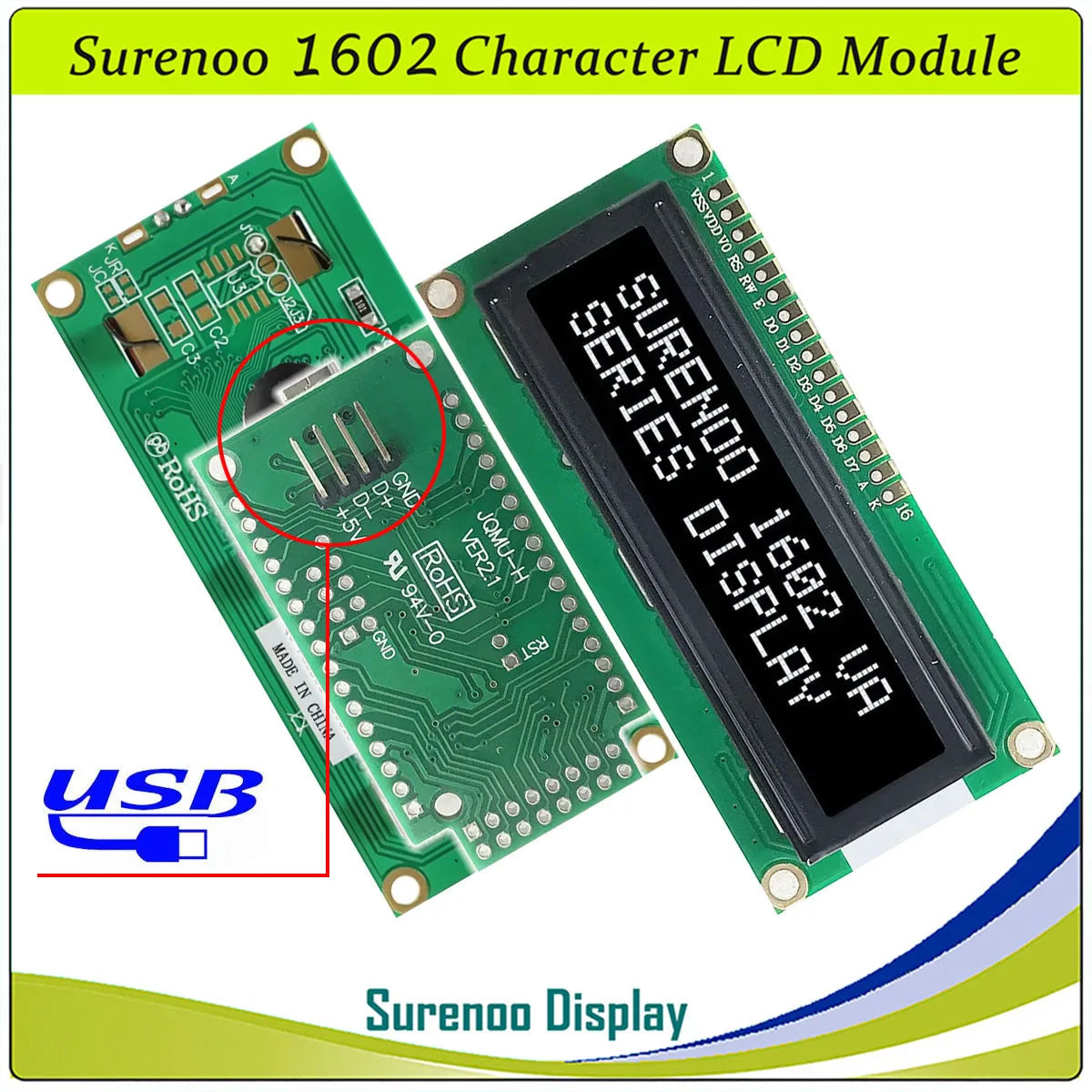 Surenoo LCD2USB USB 162 16X2 1602 Character LCD Module Display Screen Panel sutible LCD Smartie & AIDA64 for DIY PC
