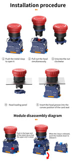 LANBOO 22MM SA1 Series Quick Plug with LED25A High Current Plastic Mushroom Button Emergency Stop Switch 1NO1NC 2NC