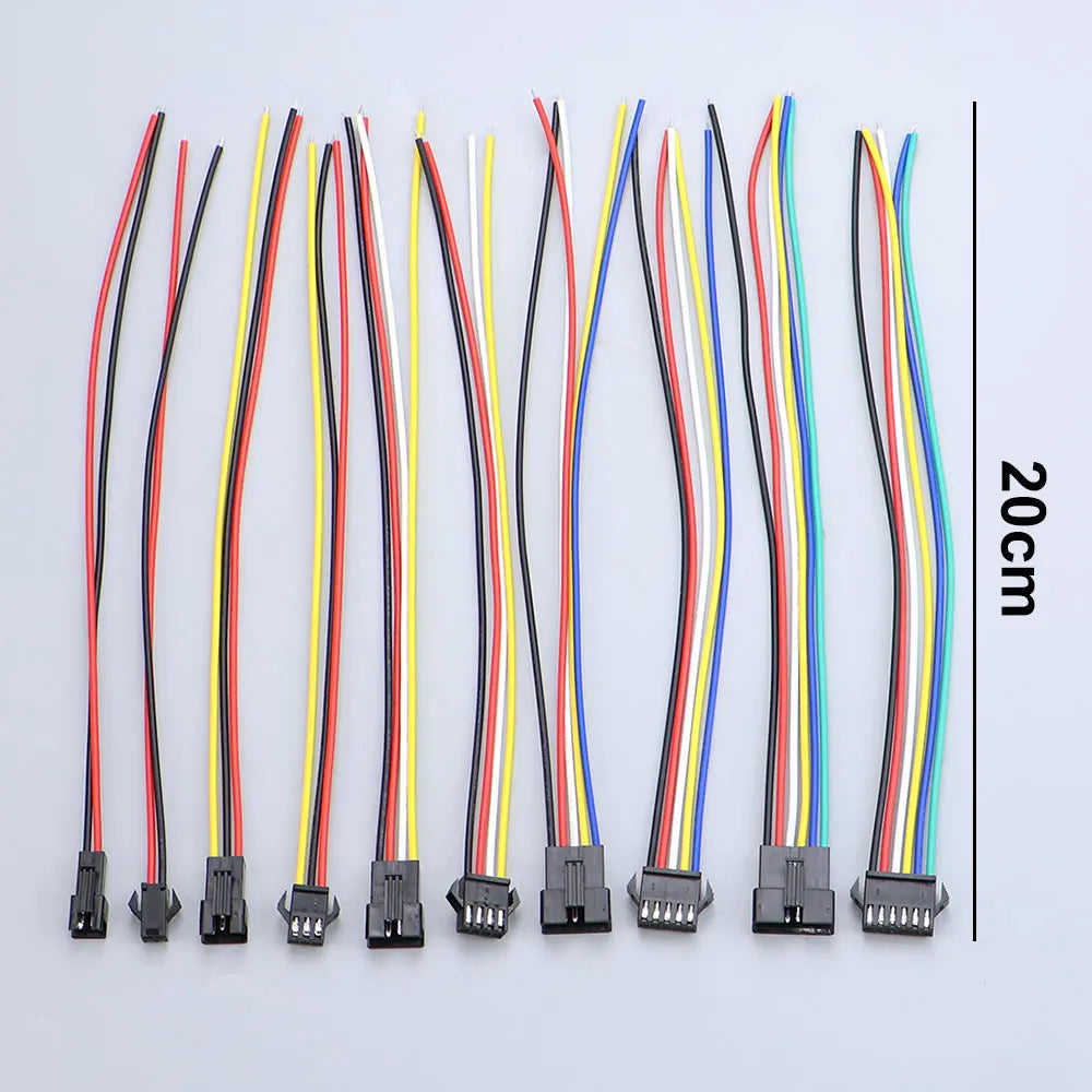 JCD 2/3/4/5/6 Pin LED Strip JST SM Connector Male or Female Adapter Plug Connector Terminal with 20CM 22AWG Wire for Light Strip