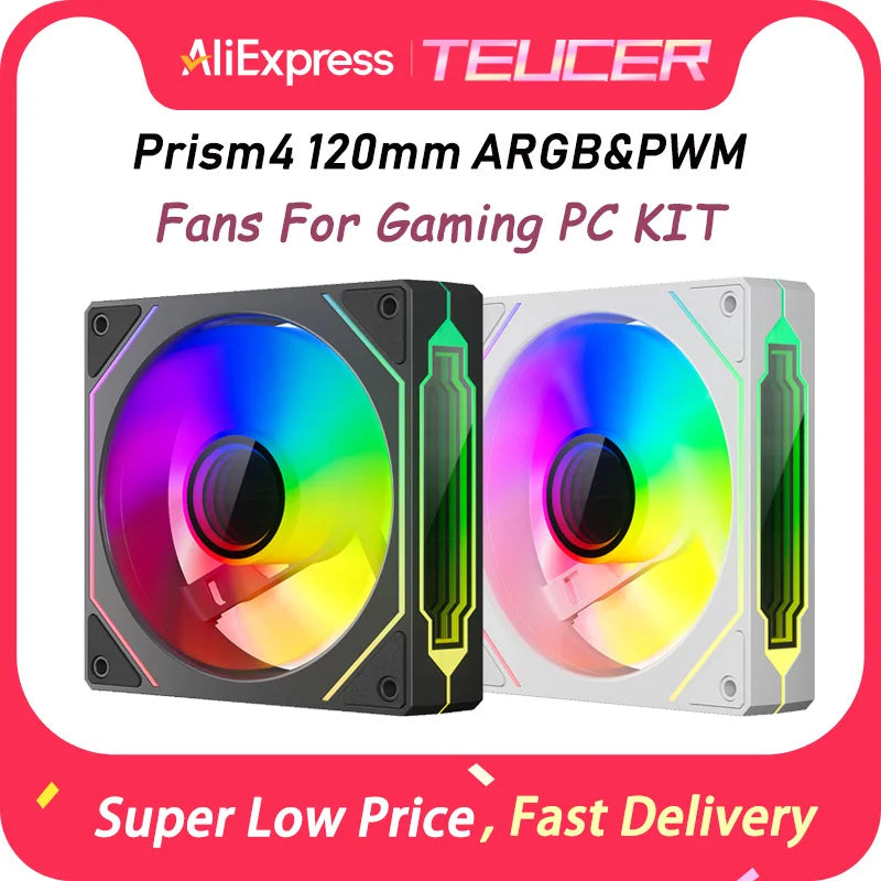 TEUCER Prism4 Forward/Reverse Fans 120MM 5V 3PIN ARGB 12V 4PIN PWM  2000RPM Hydraulic Bearing Design Stable&Quiet For Gamer