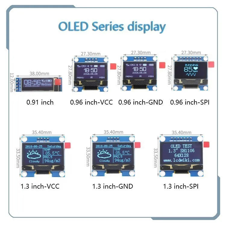 White Word OLED Series 0.91/0.96/1.3 Inch OLED Display Module IIC I2C SPI 128X64 I2C SSD1306 12864 LCD for Arduino