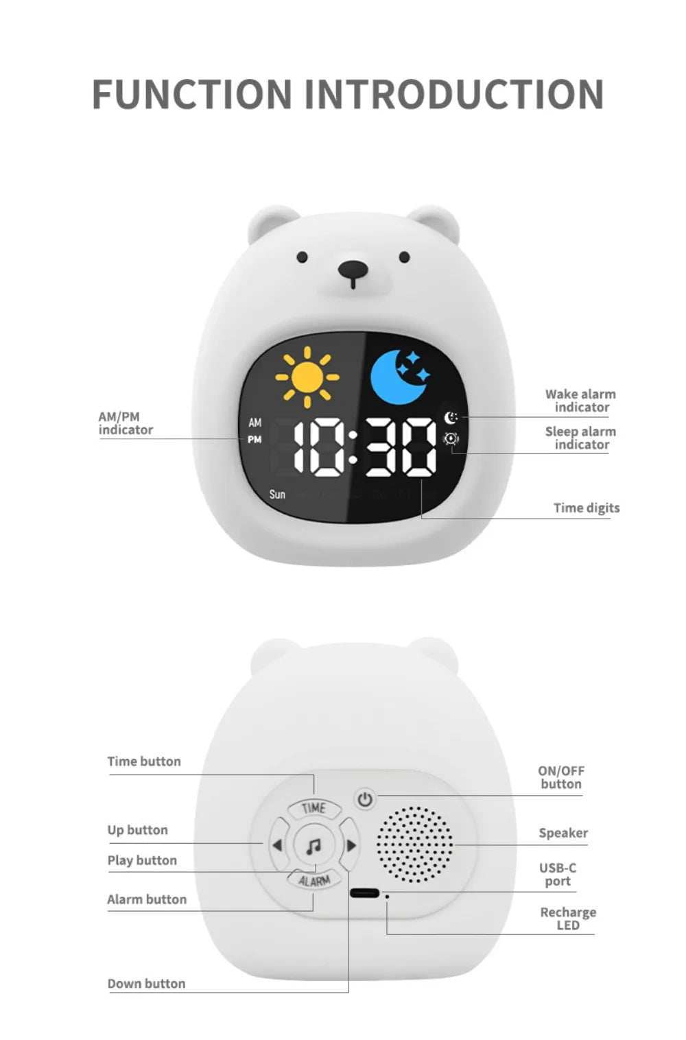 Animal-Shape Alarm Clock Light Adjustable Pat Control Touch Night Light Small Ornaments Home Decor Sleep Training Clock Toddler