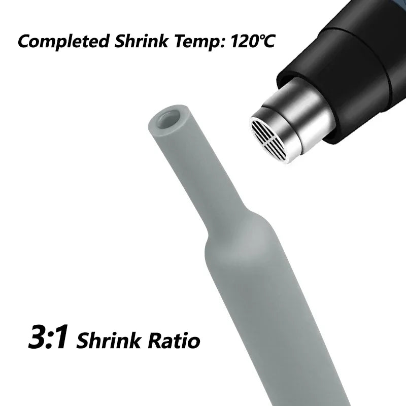 1/2/5/20M 3:1 Grey Heat Shrink Tube Thick Glue Dual Wall Tubing Polyolefin Insulated Shrinking Cable Sleeve Diameter 2.4 ~ 50mm
