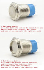 5pcs 12/16/19/22mm Metal Push Button Switch Power Waterproof IP65 Flat Circular Round LED Light Self-lock Reset 6V 12V 24V 220V