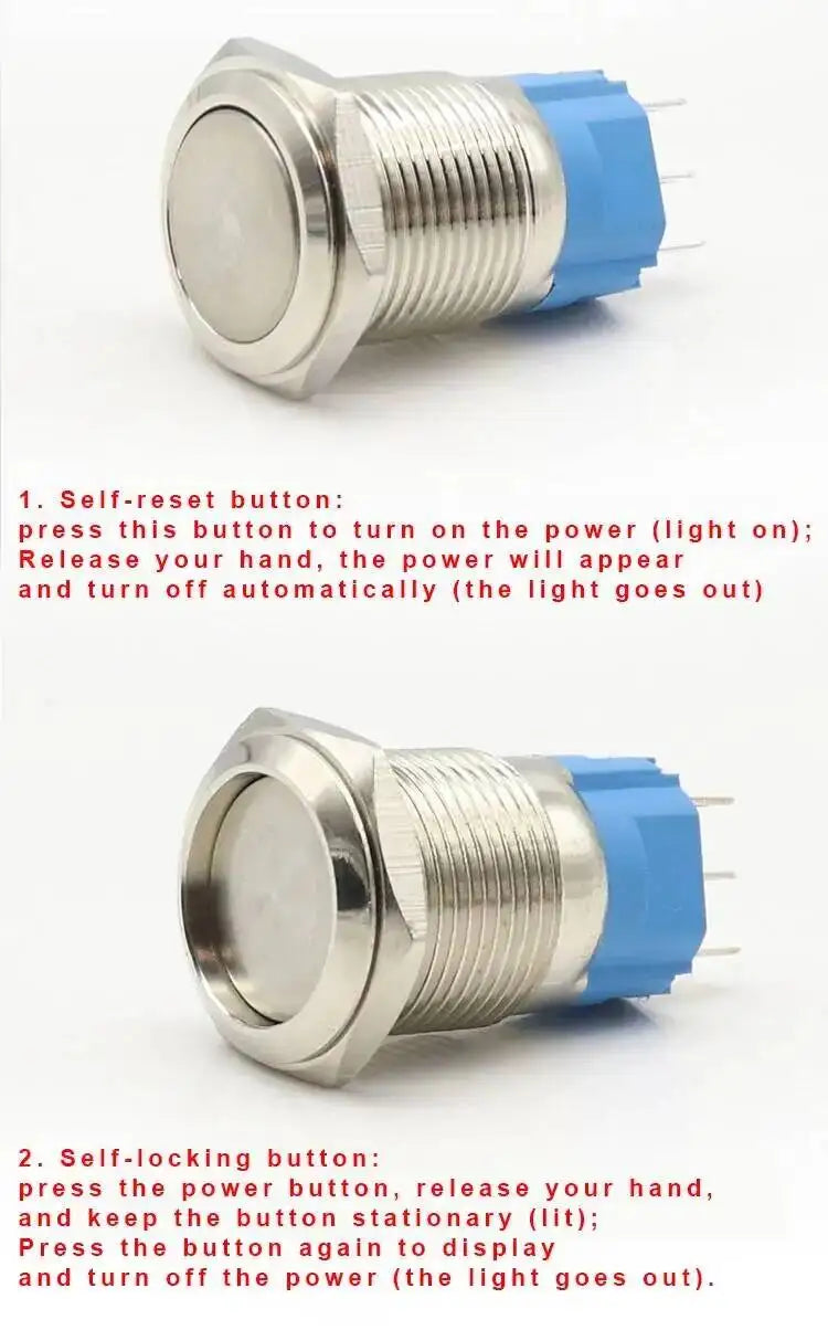 5pcs 12/16/19/22mm Metal Push Button Switch Power Waterproof IP65 Flat Circular Round LED Light Self-lock Reset 6V 12V 24V 220V
