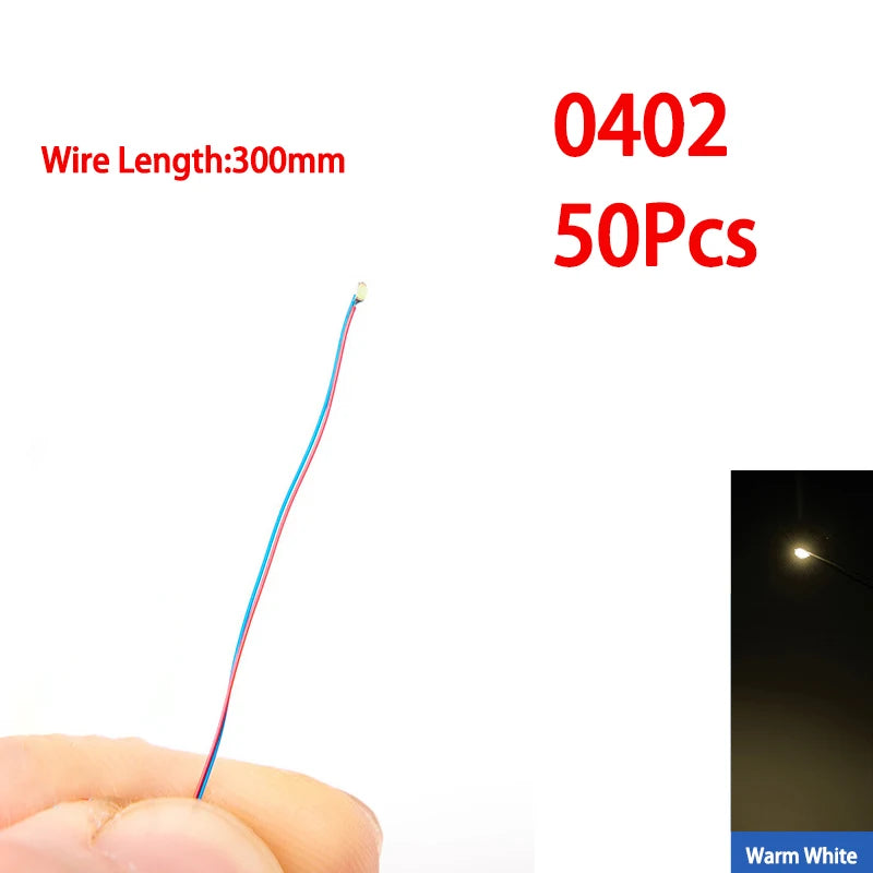 50pcs/bag 0402 0603 0805 1206 SMD Lamp Wired Micro Litz Led Pre-Soldered Chip Wired 30cm 3V DIY Railway Models Scenes Toy Light