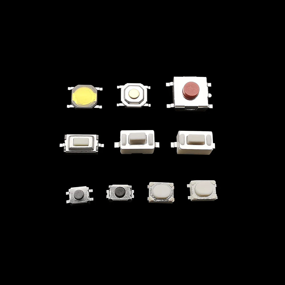 250Pcs Micro Tactile Tact Push Button Switch Assorted Kit 2P 4 Pin SMD PCB Momentary Self-reset Car Remote Control Switch Repair