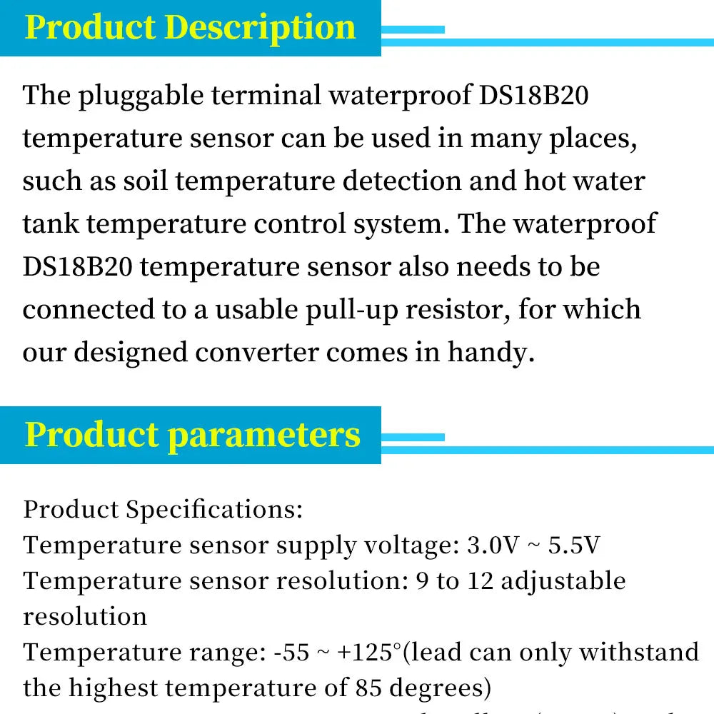 1/3/5Pcs DS18B20 Temperature Sensor Module Digital Waterproof Stainless Steel Probe for Arduino