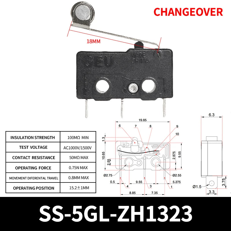 SS-5GL 2/3Pins Micro Limit Switch NO/NC/CHANGEOVER SPDT Snap Action Switch ON/OFF