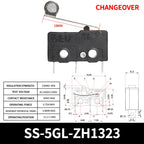 SS-5GL 2/3Pins Micro Limit Switch NO/NC/CHANGEOVER SPDT Snap Action Switch ON/OFF