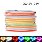3mm/5mm Thin Color COB LED Strip Light DC 12V 24V Flexible LED Tape for DIY Lamp 3000K Red Ice Blue Pink Orange Amber Dimmable