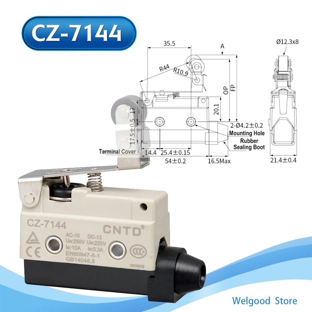CNTD CZ‑7120 Limit Micro Switch TZ AZ‑7120 Equivalent High Roller Short Lever 10A 250V 1NO 1NC IP64 Snap Action 100% GENUINE