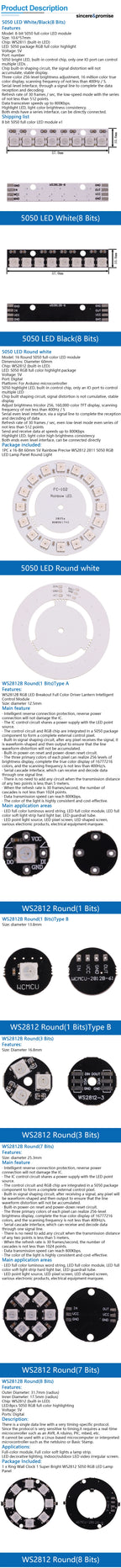 5V 1Bit 3 4Bit 7 8Bit 9 12Bit 16Bit 24Bit 32Bit 64 Bits WS2812 5050 RGB LED Ring Lamp Light + Integrated Drivers For Arduino Diy
