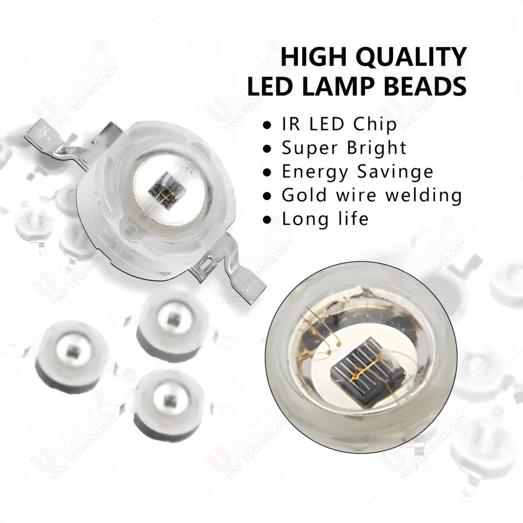 10pcs 3W 5W Chip Bead High-Power IR 730nm 850nm 940nm LED Bead Infrared Diode, LED SMD Chip for Night Camera DIY Bulb Spotlight