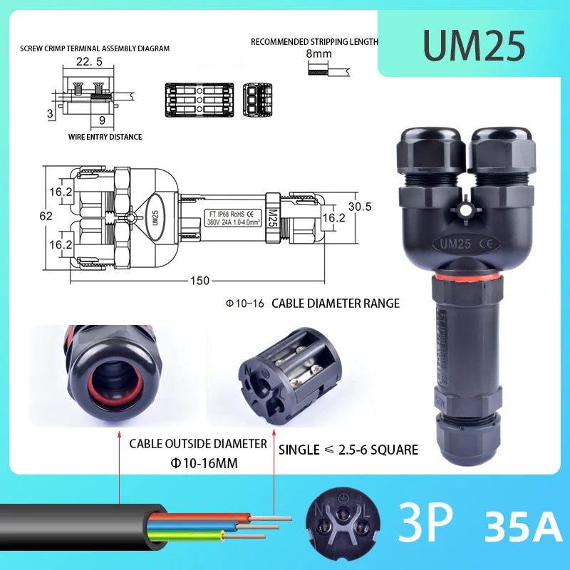 IP68 Waterproof Connector Outdoor LED Lighting Sealed Connector  Assembly Type Wire And Cable Quick Terminal Connector 2/3/4/5P
