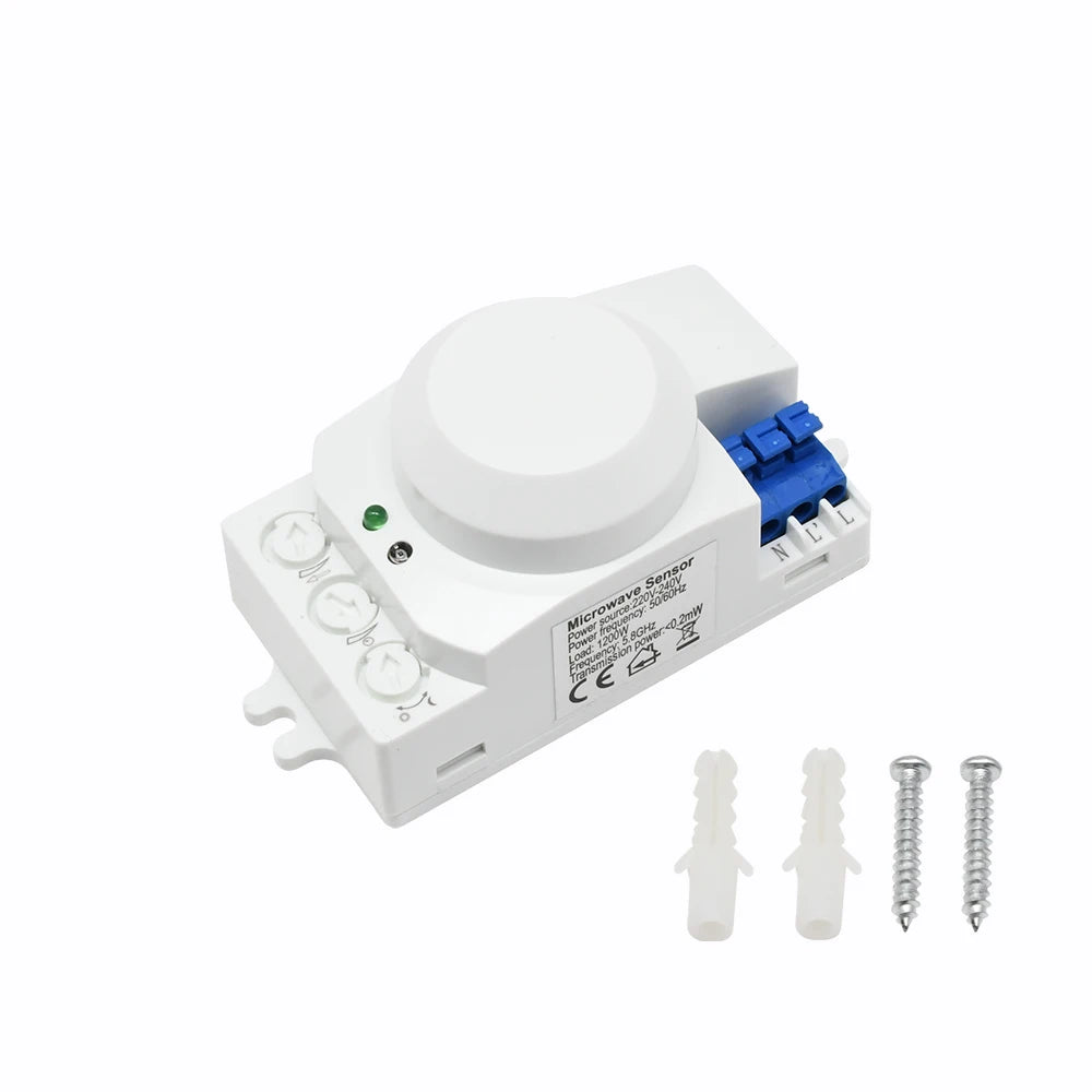 Indoor best quality microwave radar sensor light switch human movement DC12V-24V AC100V/220V-240V 5.8GHz with housing