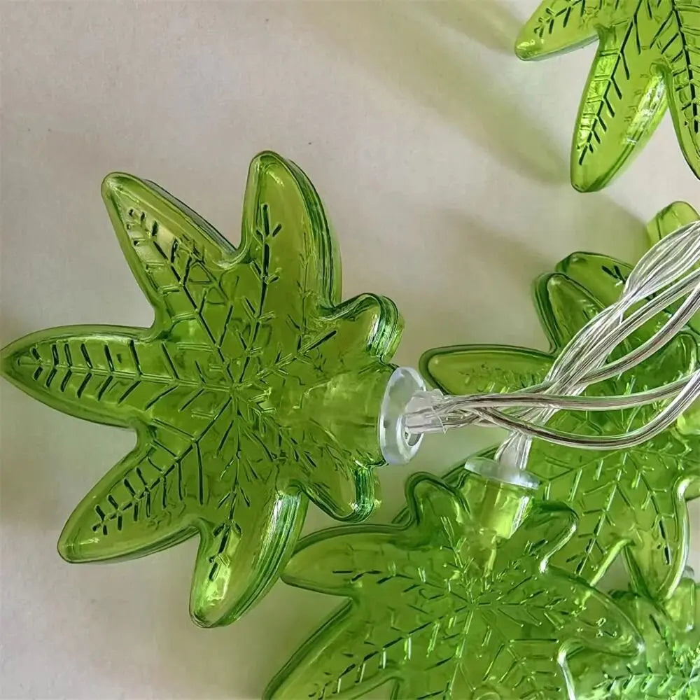 1PC Green Maple Leaf LED String Light,Battery-Powered Fairy Light,Decorative Lighting For Indoor/Outdoor Camping,Fence,Yard,Lawn