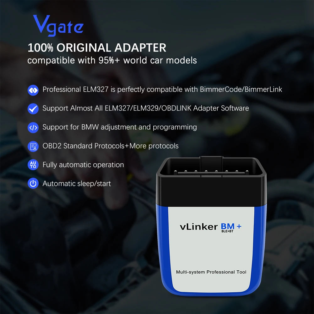 Vgate VLinker BM+ ELM327 V1.5 OBD2 Car Diagnostic Tool V1 5 Bluetooth 4.0 for Android iOS Auto Scanner for Bimmercode BT 4.0/3.0