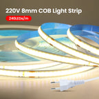 COB LED Strip Light Power Kit 220V 110V AC 3000K 4000K 6000K 2pin 240LEDs/m with IC Driver IP20 8mm PCB Dimmable Linear Lighting