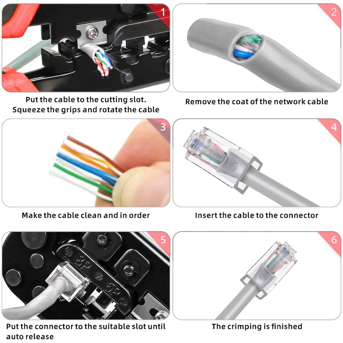 RJ45 Cat6 Crimping Tool Kit with RJ11/12/45 8P6P Network LAN Crimper Connectors and Covers Network Cable Tester Wire Stripper