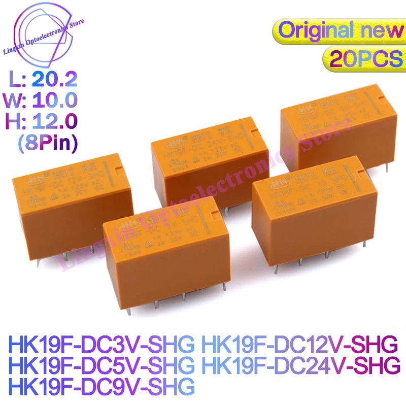 20PCS/Lot Signal Relay HK19F -DC  3V 5V 6V 9V 12V 24V-SHG Relays HK19F-DC12V-SHG HK19F-DC24V-SHG 8PIN 2A 2 Open 2 Closed 4078