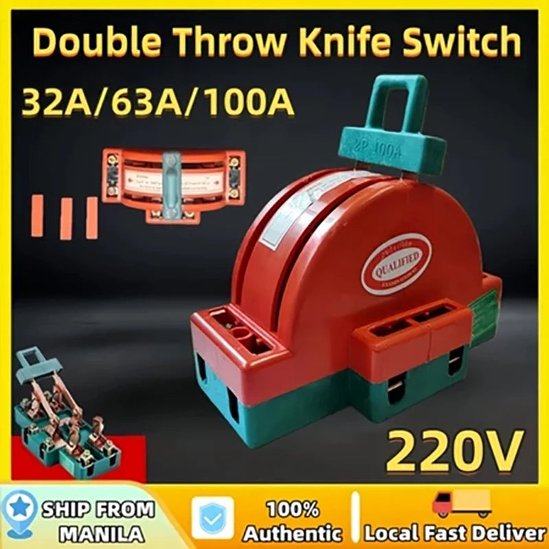 Hot Sale  2 Pole Double Throw Knife Disconnect Switch 32A 63A 100A DPDT Cutter Safety Disconnect Switch Power Disconnect Switch
