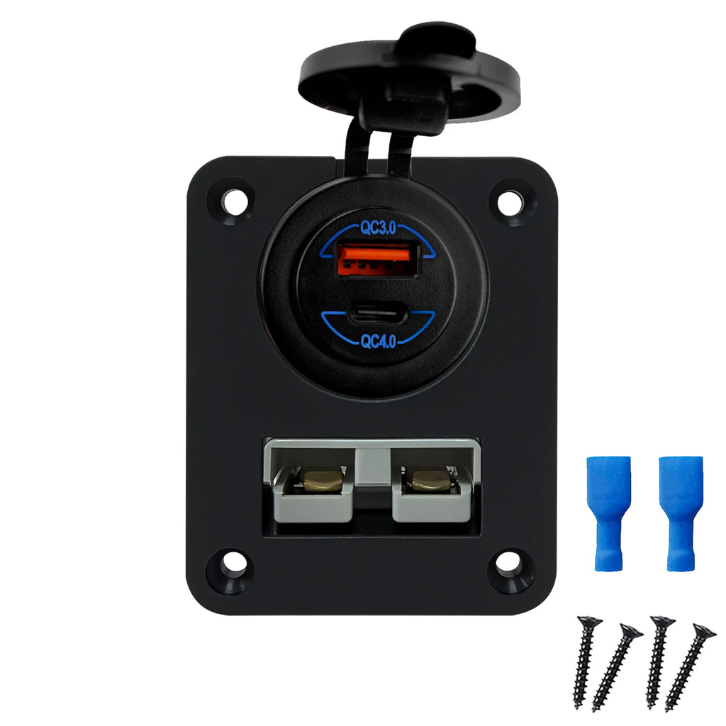 Single/Dual Socket 50A Flush Mount Bracket Panel Cover for Anderson Plug Charging Power&USB Car Caravan Solar Battery Connector
