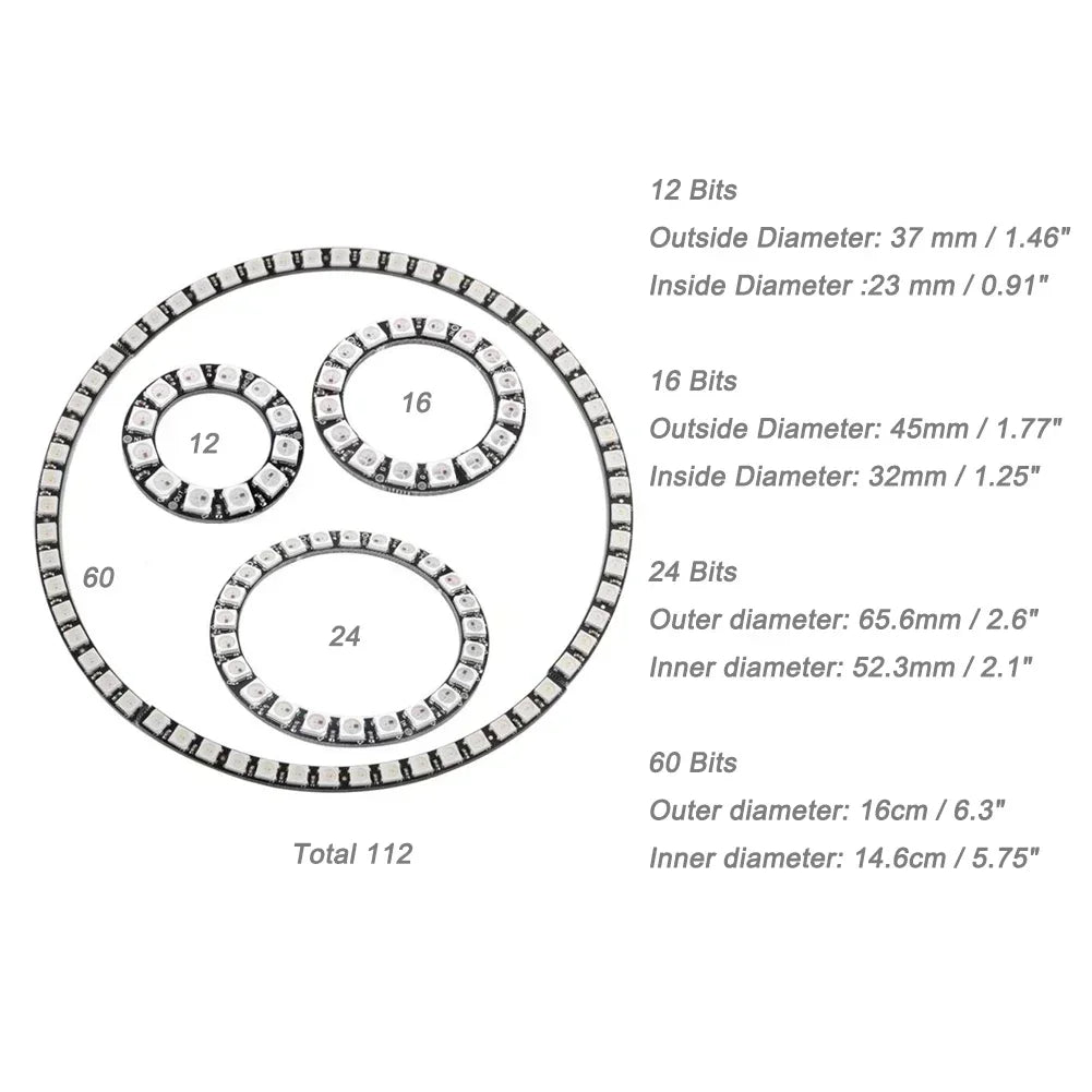 WS2812B 5050 RGB LED Ring 7 / 8 / 12 / 16 / 24 / 60 Bits Lamp Light with Integrated Drivers WS2812 for Arduino Raspberry Pi