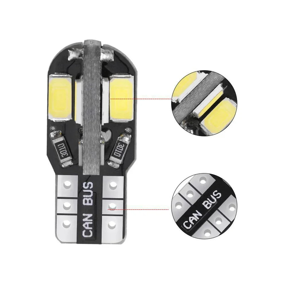 10PCS W5W T10 LED Bulbs Canbus 5730 8SMD 12V 6000K for Car Turn Signal Reading Brake Trunk Hood Width Clearance Lights