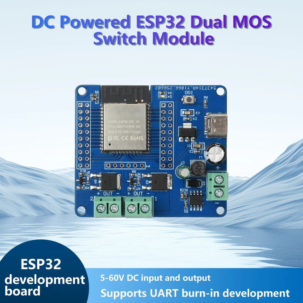 DC 5-60V 2/4 Way Mos Switch Module On-Board Esp32-32E Module Wifi Bluetooth ESP Development Board Type C