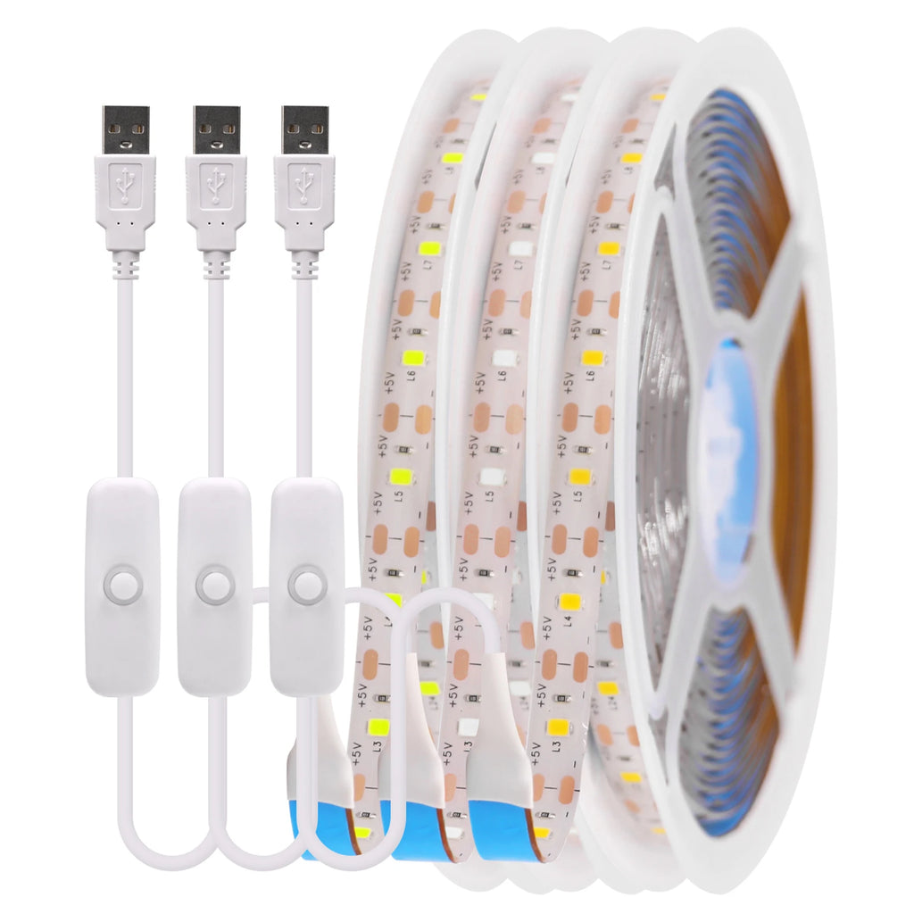 5V 2835 LED Strip Light USB 60Leds/m Flexible Fita Led Tape With Switch White Warm White Waterproof LED Lights for Room Decor