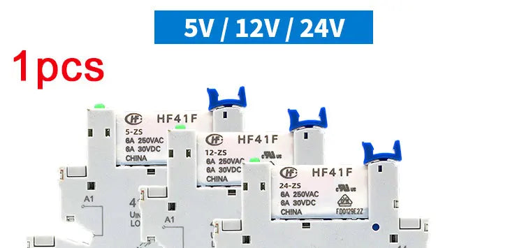 1PCS Slim Relay HF-41F 5V 12V 24V High Frequency Relay Base DIN Rail Relay 41F-5-ZS41F-12-ZS41F-24-ZS LED 6A