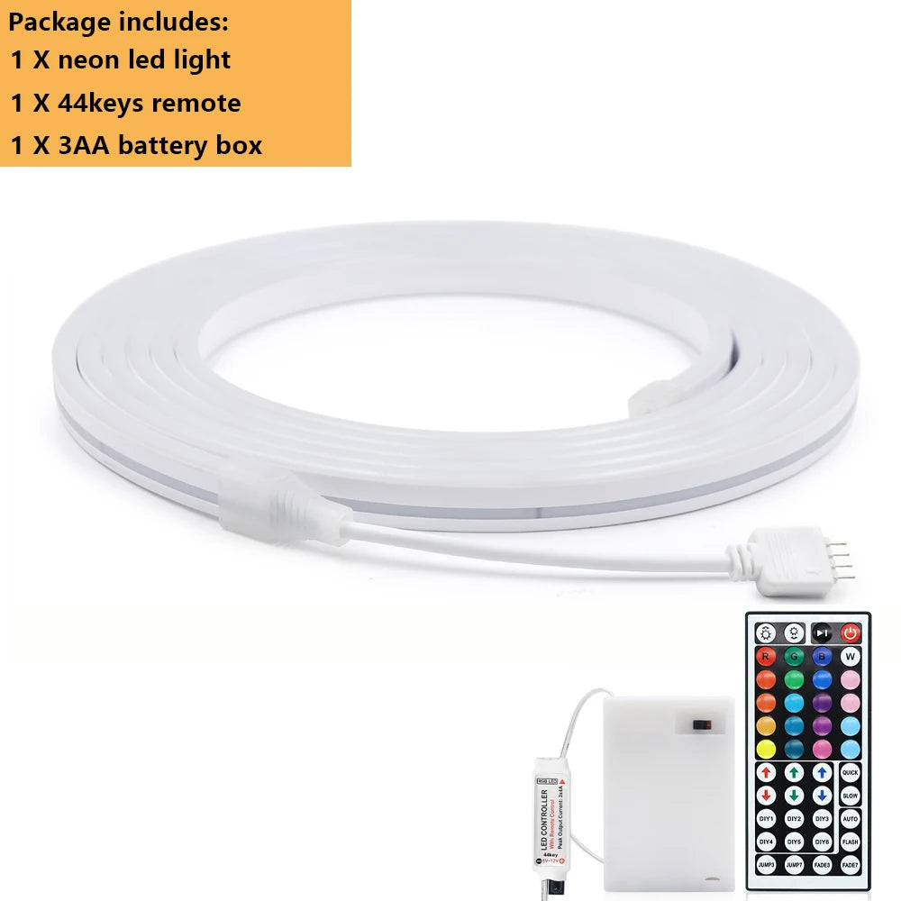5V Bluetooth RGB LED Neon Strip Light 1M 2M 3M 3AA Battery Box 17Key 24key 44key Remote Control 108Leds/M Waterproof Room Decor