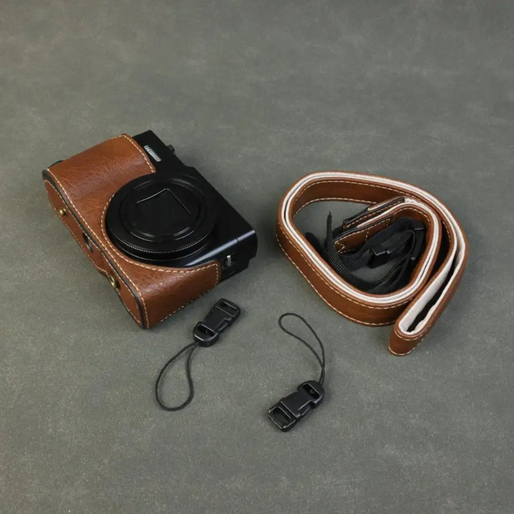 Handmade Leather Case for Panasonic Lumix TZ99 ZS99 Camera Carrying Bag with Adjustable Shoulder Strap